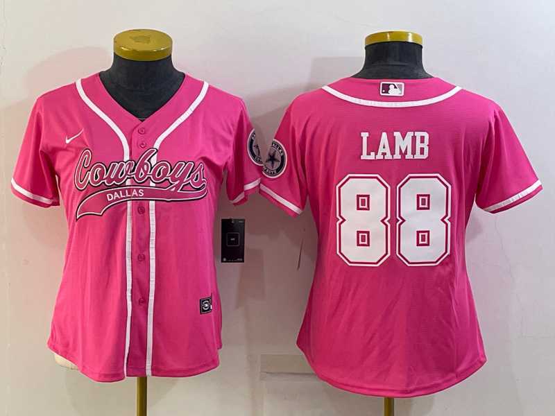 Womens Dallas Cowboys #88 CeeDee Lamb Pink With Patch Cool Base Stitched Baseball Jersey->women nfl jersey->Women Jersey
